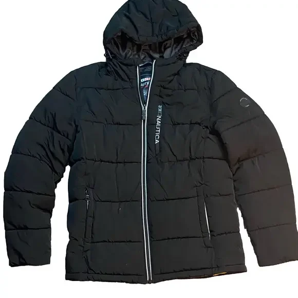 Nautica Men's Hooded Black Puffer Coat - Picture 2 of 6